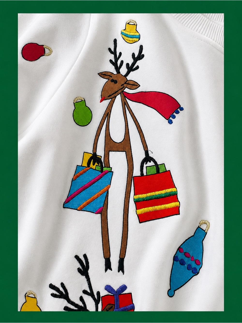 Christina Rotelli Size M Embroidered Reindeer Cardigan, Colorful 100% Cotton - Picture 4 of 7